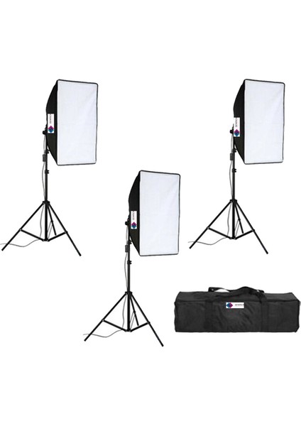 Sürekli Işık Seti 50 x 70 cm Softbox 3'lü + Çantalı Kit