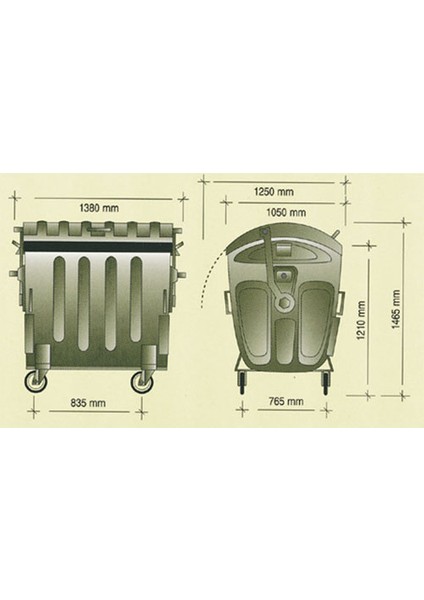 1100LT Metal Çöp Konteyneri 110KG 880 Adrese Teslim