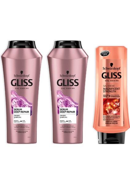 Serum Deep Repair Şampuan 360ML X2 + Gliss Magnificent Saç Kremi 400ML
