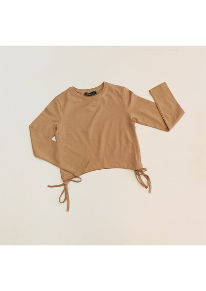 Kız Çocuk Yandan Bağlamalı Ince Uzun Kol T-Shirt 03002 Vizon fiyatları
