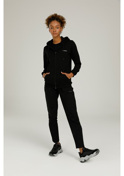 SN77 Basic Full Zip Hoodi Siyah Kadin Eşofman Üstü
