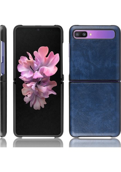 Galaxy Z Flip Için Deri Kaplamalı Sert Pc Telefon Kılıfı - Mavi (Yurt Dışından)