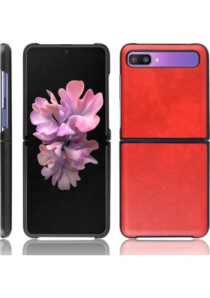 Galaxy Z Flip Için Deri Kaplamalı Sert Pc Telefon Kılıfı - Kırmızı (Yurt Dışından)