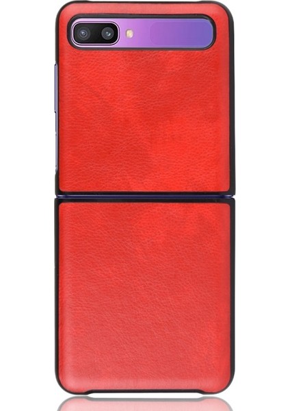 Galaxy Z Flip Için Deri Kaplamalı Sert Pc Telefon Kılıfı - Kırmızı (Yurt Dışından)