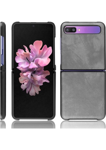 Galaxy Z Flip Için Deri Kaplamalı Sert Pc Telefon Kılıfı - Gri (Yurt Dışından)