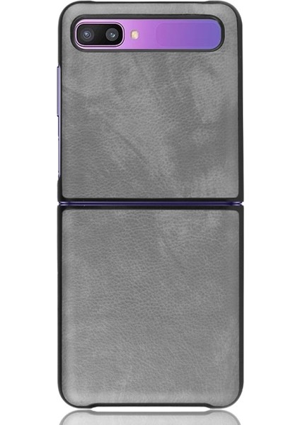 Galaxy Z Flip Için Deri Kaplamalı Sert Pc Telefon Kılıfı - Gri (Yurt Dışından)