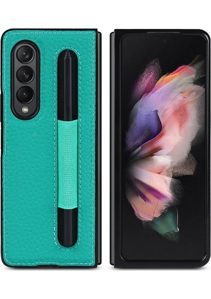 Galaxy Z Fold3 5g Için Kalem Bölmeli Deri Kaplamalı Tpu Telefon Kılıfı - Yeşil (Yurt Dışından)