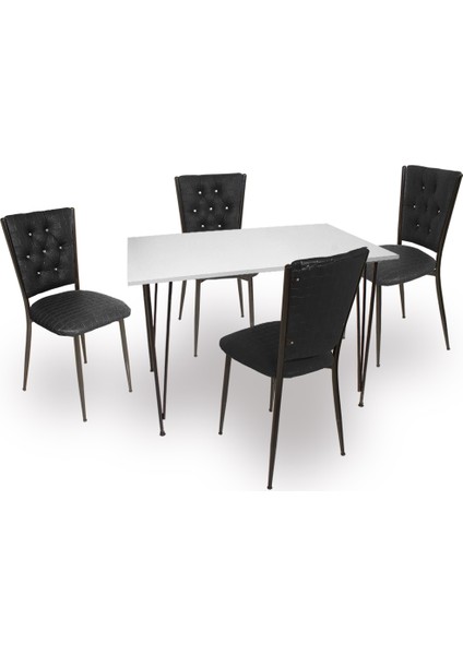 Premium - Kapitoneli Mutfak Masa Takımı - Siyah