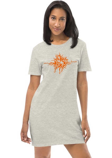 Güneş Atı Karmelanj Kısa Kollu Penye Kadın T-Shirt Elbise