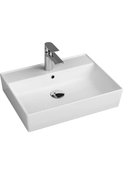 Aqua Bagno  Plan  Seramik Kare Çanak Lavabo ,60 x 45 Cm. Beyaz