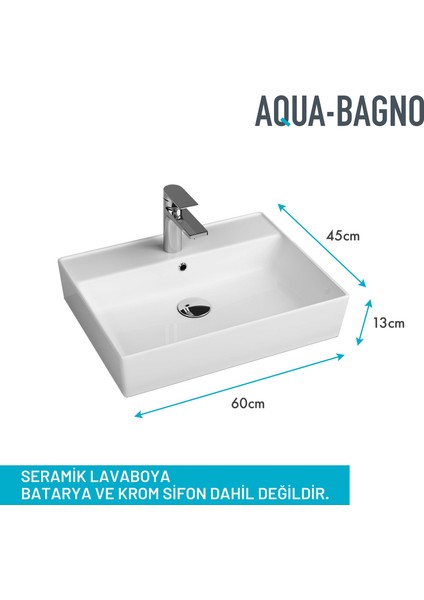 Aqua Bagno  Plan  Seramik Kare Çanak Lavabo ,60 x 45 Cm. Beyaz