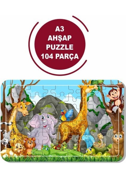 Hayvanlar A3 104 Parça Ahşap Puzzle