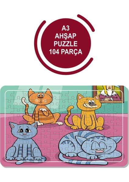Sevimli Kediler A3 104 Parça Puzzle, Oyuncak, Yapboz