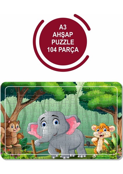 Sevimli Hayvanlar A3 104 Parça Puzzle, Oyuncak, Yapboz