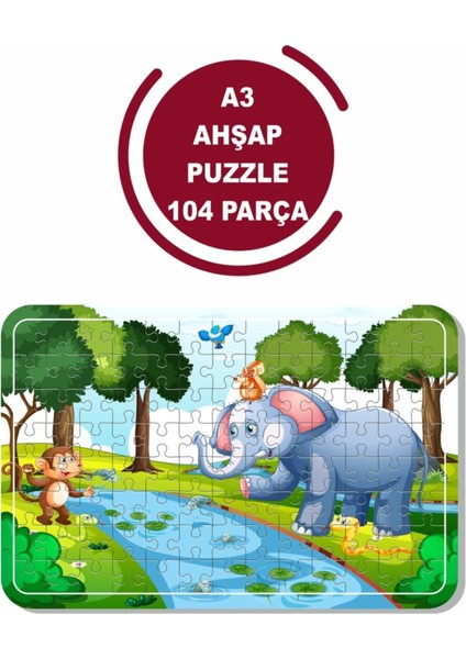 Fil ve Arkadaşları A3 104 Parça Puzzle, Oyuncak, Yapboz