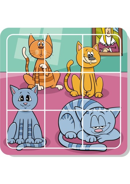 Kedi, Köpek, Sevimli Hayvanlar ve Robotlar 9 Parça 4'lü Yapboz Ilk Puzzle, Kolay Puzzle 9PUZZ1658