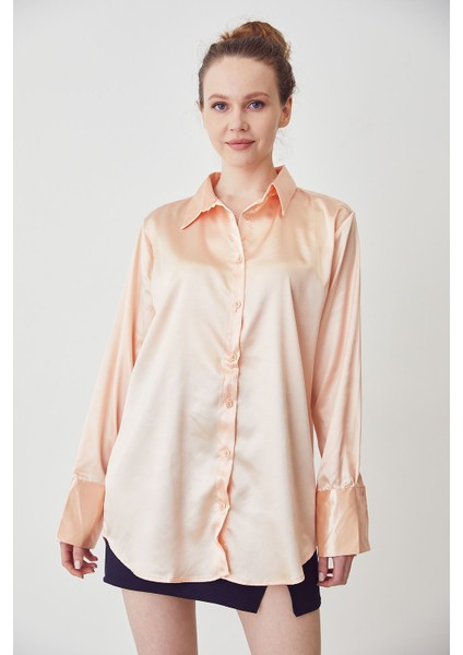 Oversize Saten Gömlek-Somon