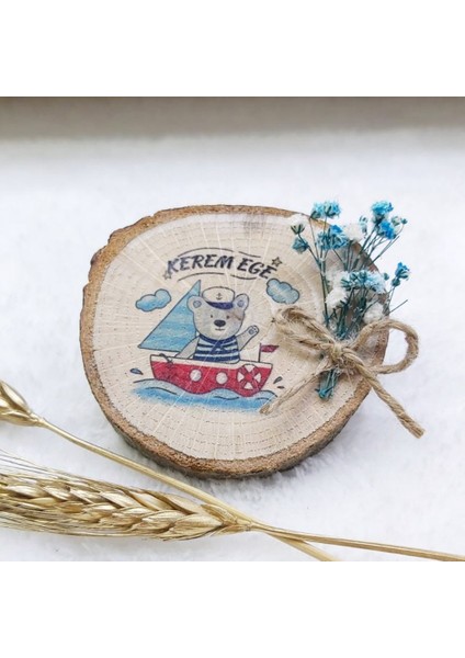 30 Adet Doğal Ahşap Magnet Bebek Şekeri Uv Baskılı Çiçek Süslü 6-8 cm