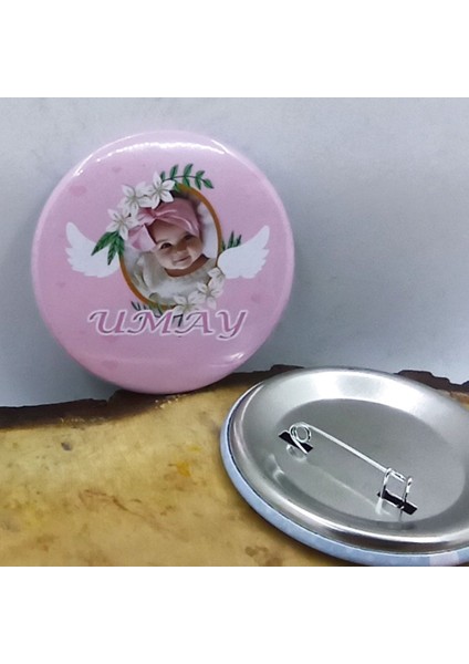 10 Adet Melek Konsepet Bebek Mevlüdü Rozeti Resimli Metal 6 cm Iğneli Yaka Rozeti