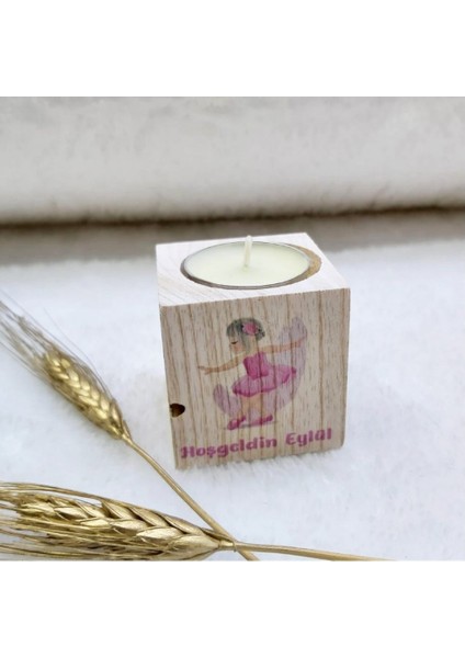 30 Adet Ahşap Mumluk Erkek Bebek Şekeri Balerin Uv Baskılı 5x5