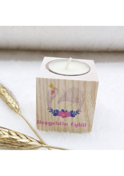 30 Adet Ahşap Mumluk Kız Bebek Liği Kuğu Uv Baskılı 5x5