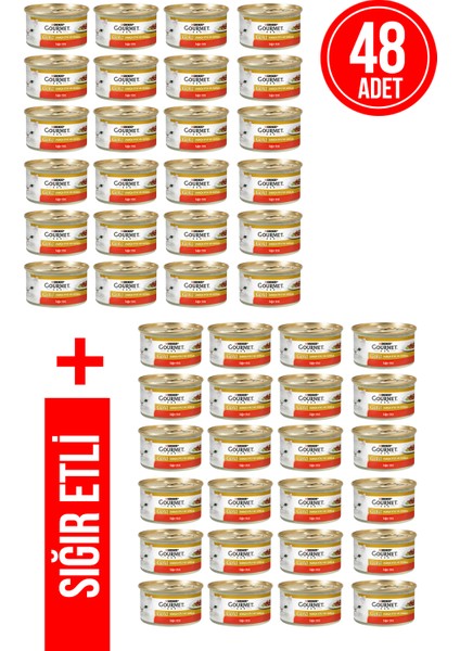 Gourmet Gold Kıyılmış Sığır Etli Premium Kedi Konservesi Ekonomik Paket / 85GR x 48 Adet