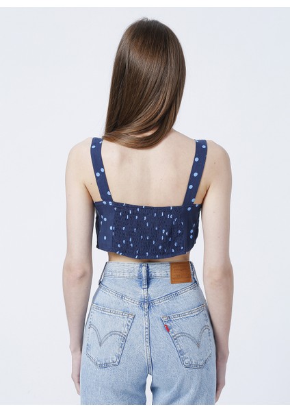 Düz Yaka Crop Desenli Lacivert Kadın Bluz - K-NORBERTO modelleri