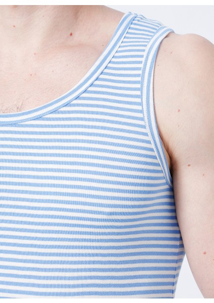 Slim Fit Çizgili Mavi - Beyaz Erkek Atlet - 100TDNATL007030XL