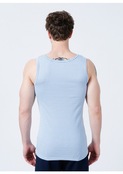 Slim Fit Çizgili Mavi - Beyaz Erkek Atlet - 100TDNATL007030XL fiyatları