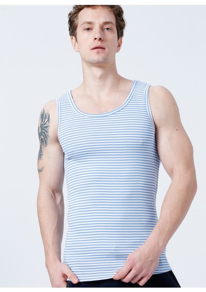 Slim Fit Çizgili Mavi - Beyaz Erkek Atlet - 100TDNATL007030XL modelleri