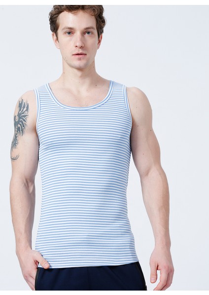 Slim Fit Çizgili Mavi - Beyaz Erkek Atlet - 100TDNATL007030XL fırsatları