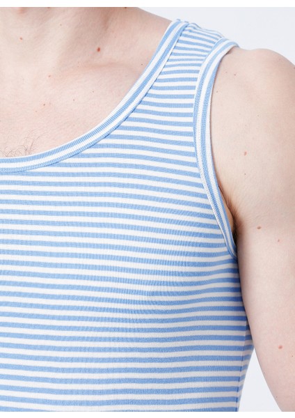 Slim Fit Çizgili Mavi - Beyaz Erkek Atlet - 100TDNATL007030L fiyatları