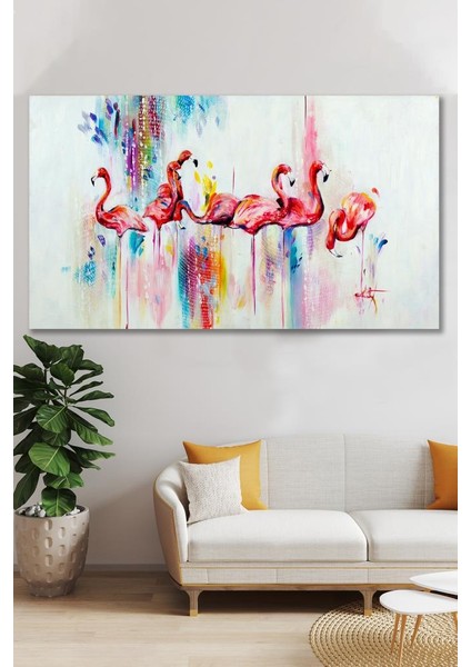 Hediyeler Kapında 90 x 130 Yağlı Boya Görünümlü Flamingo Kanvas Tablo