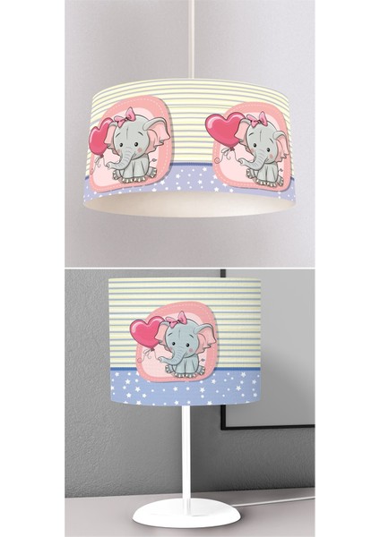 Çocuk Odası Dijital Baskılı Sarkıt Avize ve Masaüstü Abajur Avize Model 024