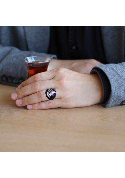 925 Ayar Gümüş Mikro Taş Işlemeli Osmanlı Tuğrası Yüzük fiyatları