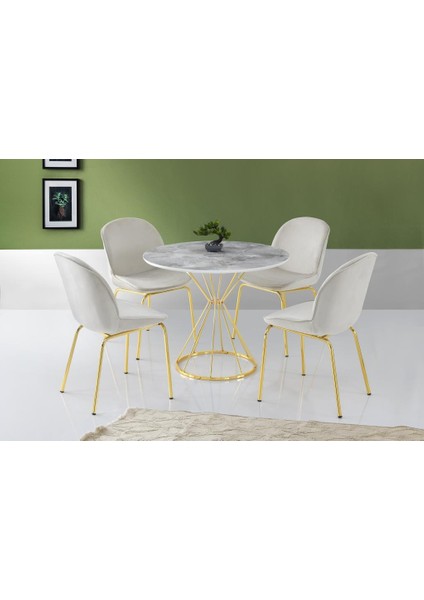 Kum Saati High Gloss Beyaz Gold Mutfak Masa 4 Sandalye Seti 90 cm