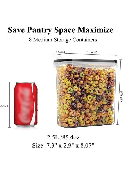 Tahıl Ve  Kuru Gıda Saklama Kapları - Wildone Airtight Tahıl Saklama Kapları 8 [2.5L / 85.4Oz] Şeker, Un, Atıştırmalık, Pişirme Için (Yurt Dışından)