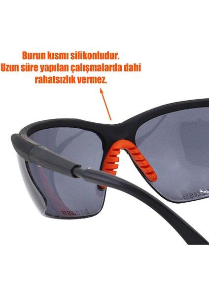 Baymax Iş Güvenlik Gözlüğü Koruyucu Silikonlu Gözlük S600 Füme