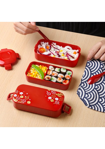 Çanta Kaşık İle Öğle Yemeği Kutusu Chopstakes 2 Katmanlı Mikrodalga Öğle Yemeği Kutusu Japon Ahşap Bento Kutusu Çocuklar Için Gıda Konteyner Depolama Taşınabilir(Yurt Dışından)