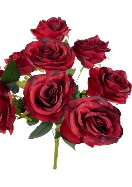 Yapay Çiçek 9 Güllü Büyük Boy Demet 40CM Bordo fiyatları