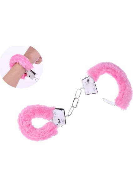 Pembe Renk Peluş Tüylü Anahtarlı Metal Kelepçe
