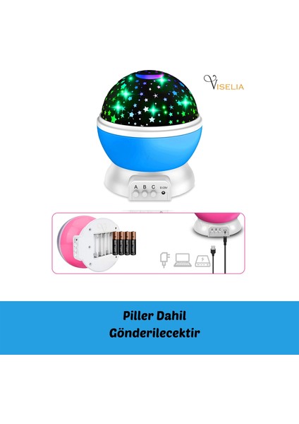 Starmaster 3 Kalem Pilli + 5 Volt Yıldız Yansıtmalı Küre Tip Gece Lambası