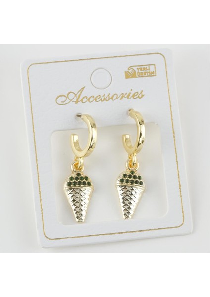 Dondurma Figürlü Taşlı Halka Küpe Kadın Moda Tasarım Aksesuar Hediyelik Unisex