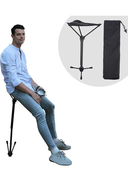 Slacker Sandalye Taşınabilir Katlanabilir Kamp Tri-Bacak Tabure Beach Hiking Veranda Siyah