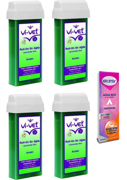 Vivet Kartuş Roll-On Azulen Ağda 100 ml 4 Adet  Ağda Bezi 2mt