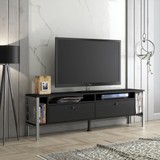 Wood'n Love Luna Premium Gümüş Altıgen Desen Metal Ayaklı Dolaplı Tv Ünitesi - Siyah / Gümüş