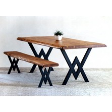 Entema Doğal Ağaç Masif Kütük Masa 60 cm x 150 cm + 1 Bank Bench ( Metal Ayak )