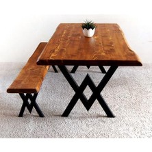 Entema Doğal Ağaç Masif Kütük Masa 60 cm x 150 cm + 1 Bank Bench ( Metal Ayak )