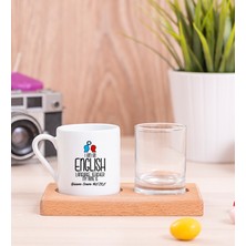 Hediye Dükkanı Kişiye Özel  Ingilizce Öğretmeni Ahşap Sunumlu Türk Kahvesi Fincanı