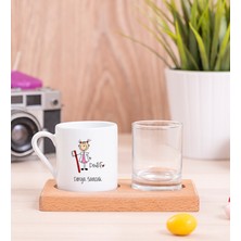 Hediye Dükkanı Kişiye Özel  Bayan Diş Hekimi Karikatürü Ahşap Sunumlu Türk Kahvesi Fincanı